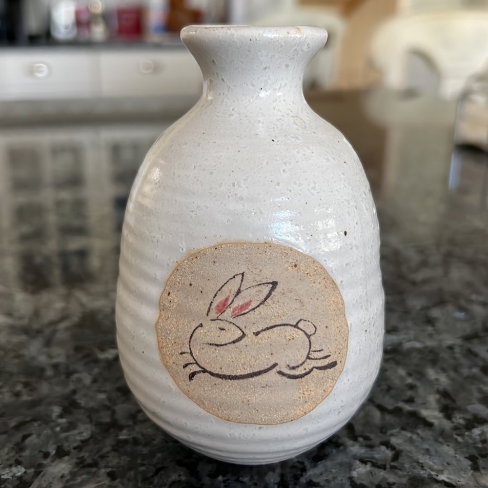 Stoneware Bud Vase with Rabbit Drawing